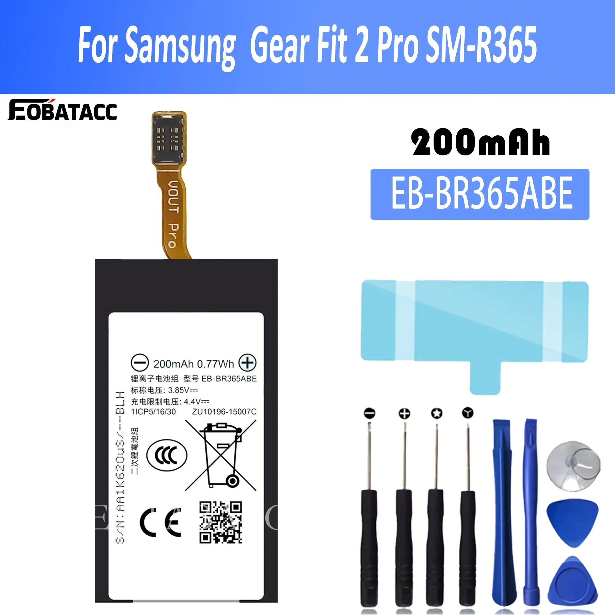 EOTABACC EB-BR365ABE Replacement Battery For Samsung Gear Fit 2 Pro SM-R365 R365 Battery 200mAh with Tools