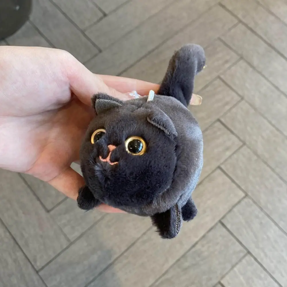 3D Eyes Cat Tail Wagging Keychain Squeezing Spinning Tail Plush Black Cat Pendant Kawaii Cute Cat Plush Keychain Room Decoration