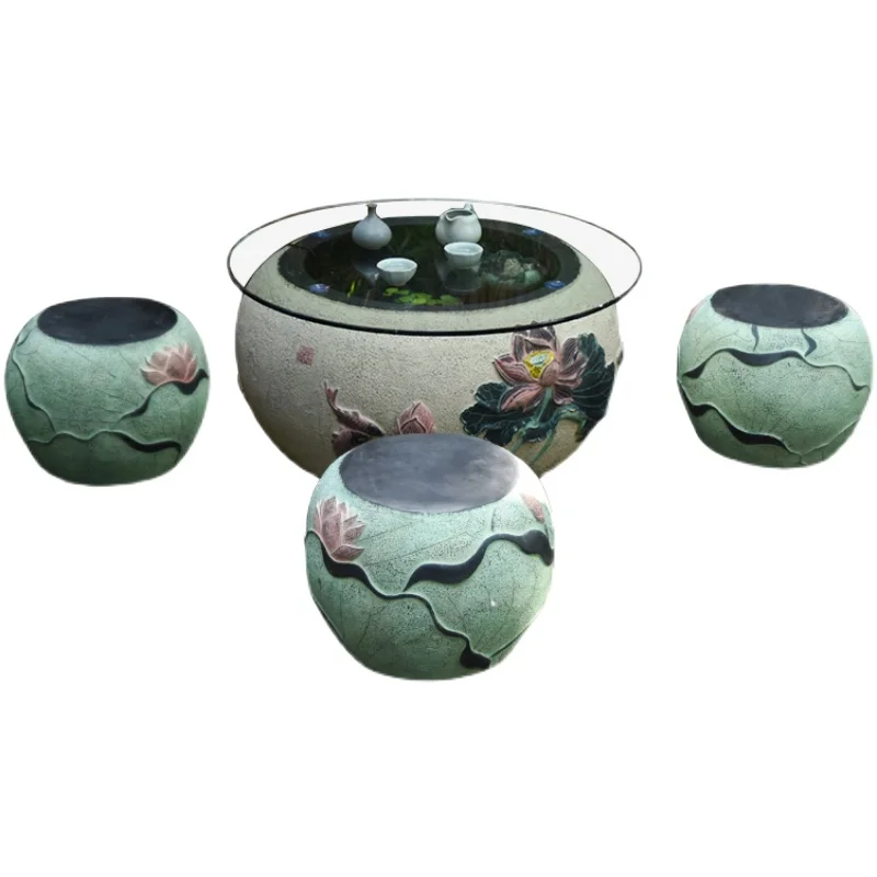 

Home Glass Resin Coffee Table Outdoor Courtyard Small Yard Tea Table Chair Combination Garden Balcony Decoration Tea Table