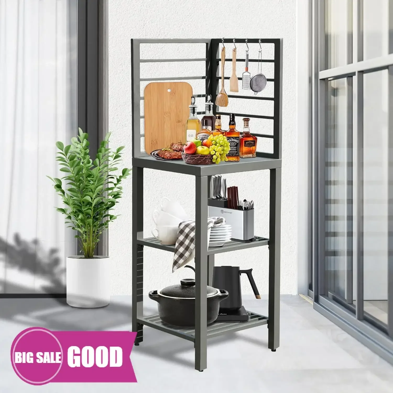 

BestsellerNEW! Aluminum Kitchen Island, Outdoor Modular Kitchens Counter with Work Shelf & Wall Hanging & Countertop & Protectiv