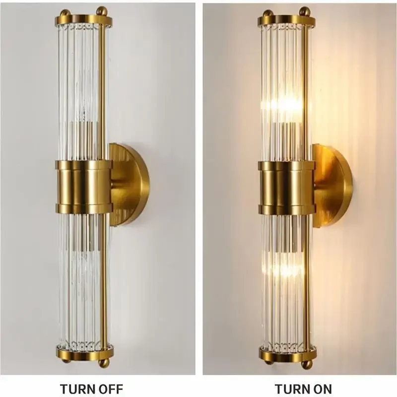 Gold Minimalist LED Clear Glass Wall Lamp for Living Room Bedroom Decor Wall Sconces Luxury Aisle Background Light Bedside Light