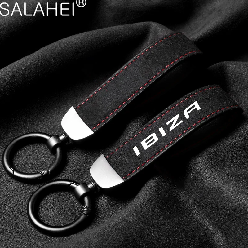 For Seat Ibiza Leon Toledo Ateca Arona Cordoba Altea Alhambra Arosa Suede Car Keychain Ring Vintage Leather Zinc Alloy Key Chain