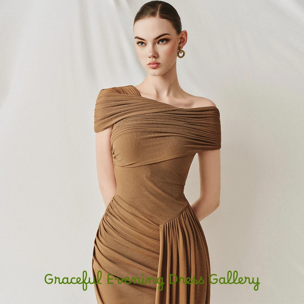

Classic Brownness Jersey Evening Dress Delicate Mermaid Customized Celebrity Gowns Fashion Off the Shoulder Party Dresses