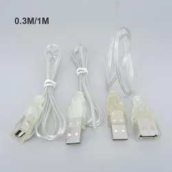 0.3m 1m 2Pin 5V USB 2.0 Type A Male Female Power Supply Cable Jack Wire Charger 26awg transparent Cord Extension Connector t1