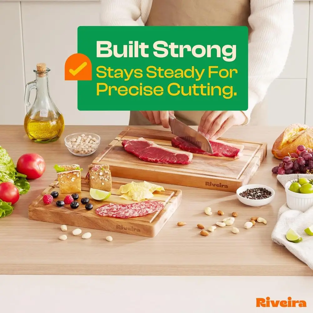 ชุดเขียงไม้ 2 ชิ้น - วอลนัท พรีเมียม เมเปิล และเชอร์รี่ - เขียงสำหรับครัวพร้อมร่องสำหรับน้ำ