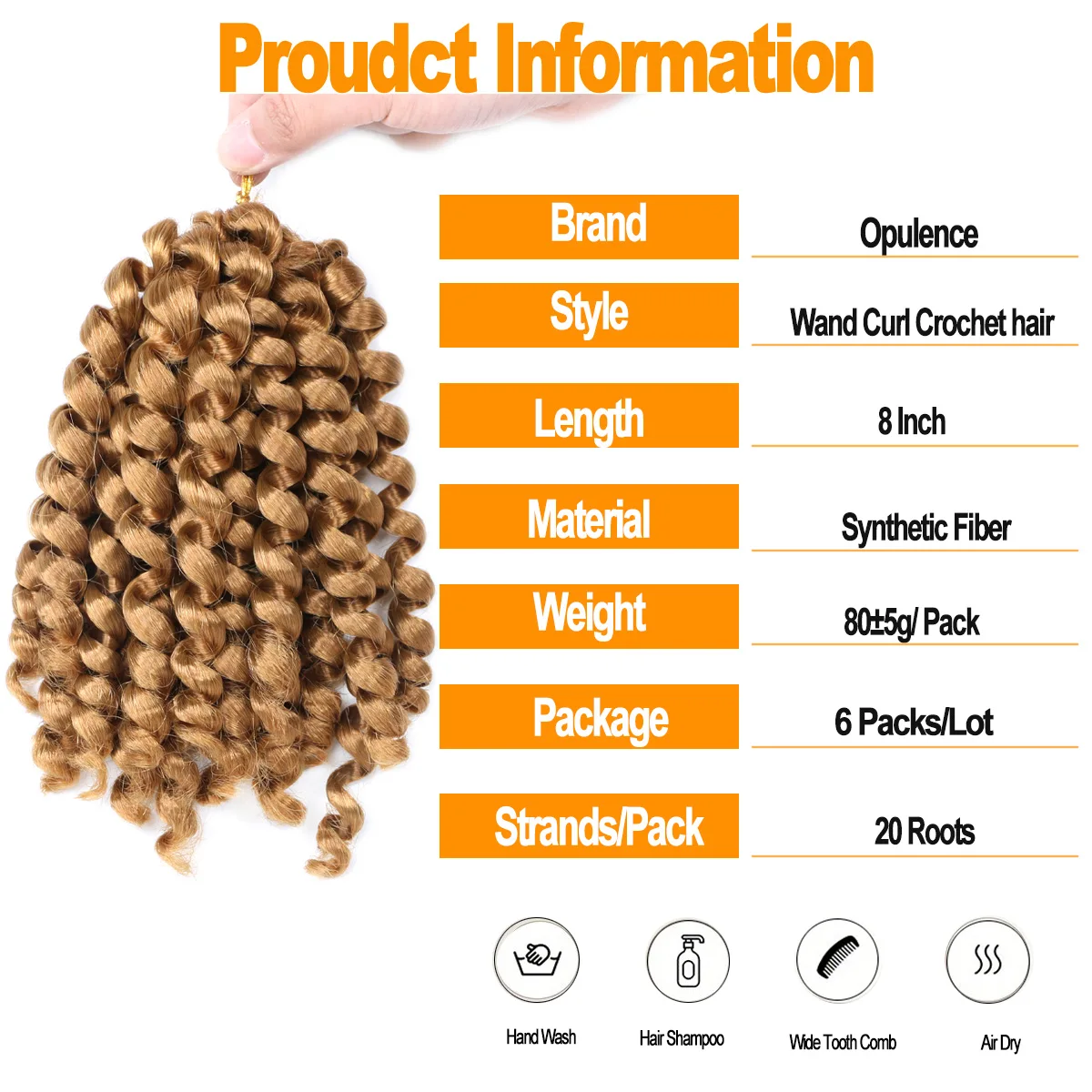 6팩 완드 컬 자메이칸 바운스 8인치 합성 크로셰 헤어 익스텐션 크로셰 브레이딩 헤어 20 루트 크로셰 완드 컬리 헤어