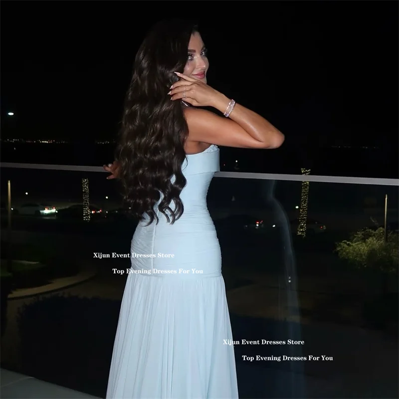 

Xijun Baby Blue Chiffon Evening Dresses One Shoulder Beads Pleated Prom Dresses A-Line Formal Occasion Prom Gowns Customized