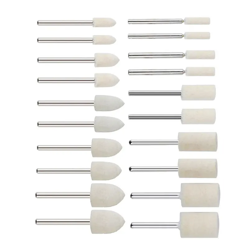 20pcs Wool Felt Mounted Mandrel Polishing Buffing Wheels Grinding Bits Grinder Head Polish Watch Jewelry Rotary Tool Accessories