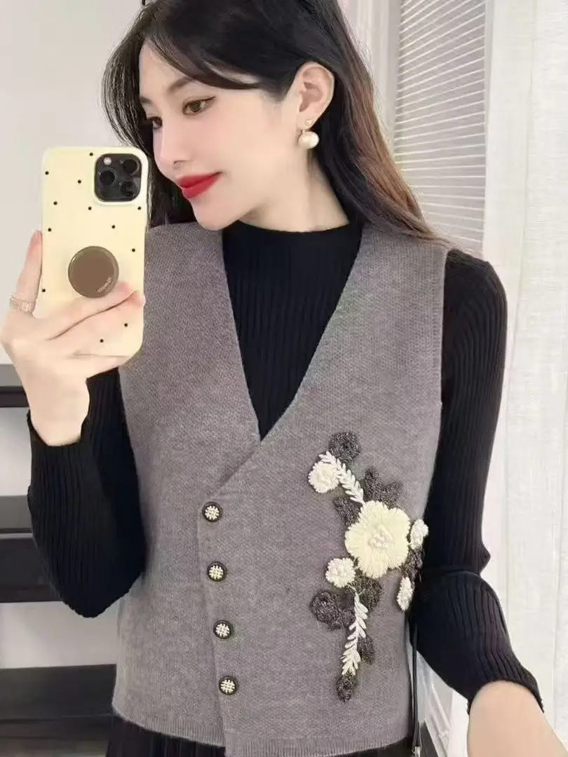 Damen-Strickweste, 2025, Herbst und Winter, neuer SLE V-Ne Layering Design Sensation Pullover, Oulder Bared Oberbekleidung