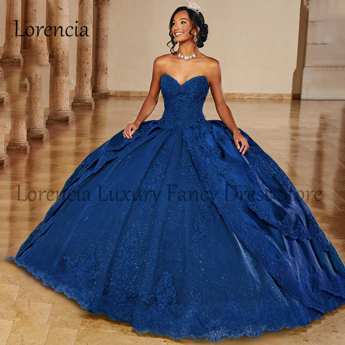 

Mexican 2024 Quinceanera Dress Strapless Ball Gown Layered Crystals Lace Appliques Corset Sweet 15 16 Formal Vestidos XV Años