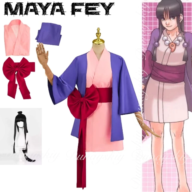 Gyakuten Saiban juego maya Fey Cosplay un tipo inocente y una chica mediana psíquica y uniforme especial disfraz de Cosplay todo de conjunto