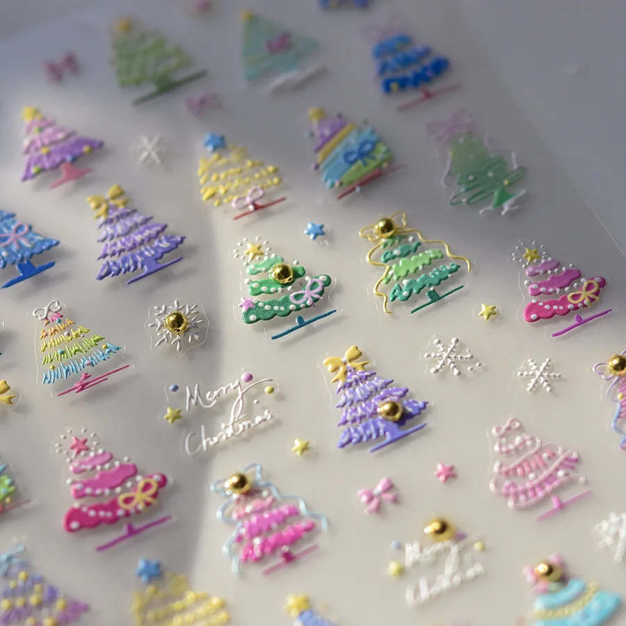 5D Crystal Diamond Colorful Christmas Tree High Quality Nail Stickers Design Decoration Decals DIY Manicure T-4460