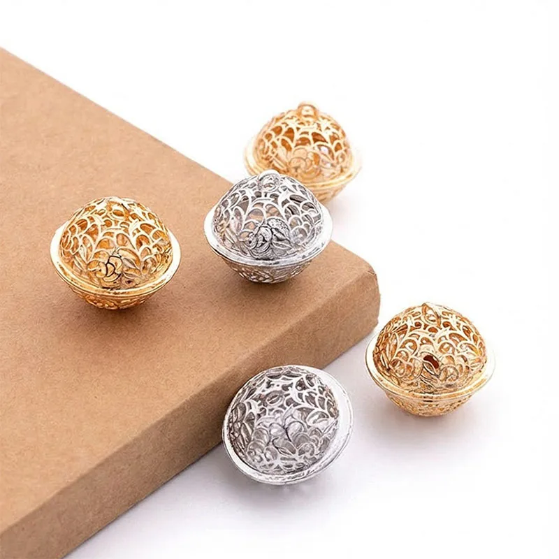 5Pcs Metal Hollow-Out Floral Cage Bell Pendants  for Pet Collars Bell With Loop DIY Keychains Handmade Jewelry Accessories