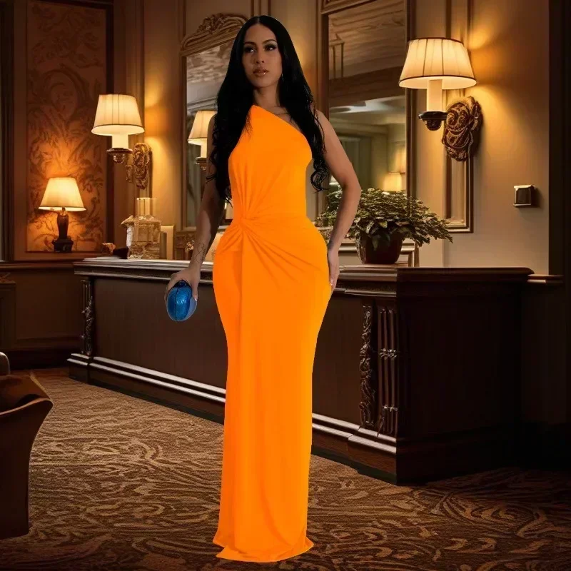 GUWU Een Schouder Party Lange Jurken voor Vrouwen Avond Celebrity Verjaardag Mouwloos Gedrapeerde Prom Formele Zeemeermin Maxi Jurk