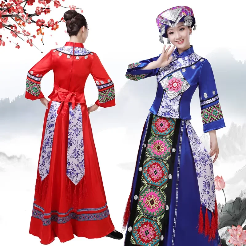 Red Chinese Traditional Miao Dance Costumes For Adults Minority Clothing Festival Stage Performance