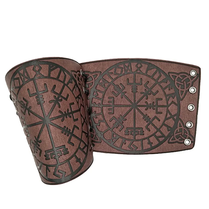 Disfraz de Cosplay vikingo para hombre adulto, pulseras medievales en relieve, brazaletes Steampunk, armadura, Guerrero, arquero, fiesta de carnaval, 1 par