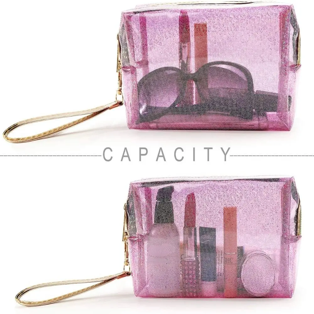 PVC Transparent Zippered Storage Bag with Handle Strap Waterproof Cosmetic Bags Clear Makeup Bag Pouch