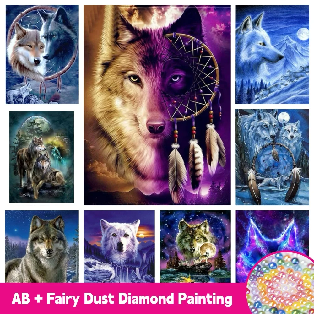 

AB Fairy Dust Wolf 5d Diamond Painting Kits Embroidery Moon Landscape Mosaic Animals Handmade Cross Stitch DIY Home Decor