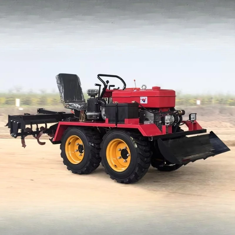 Multi-functional cultivator ride-on four-wheel drive micro-cultivator, water and drought dual-purpose crawler rotary tiller