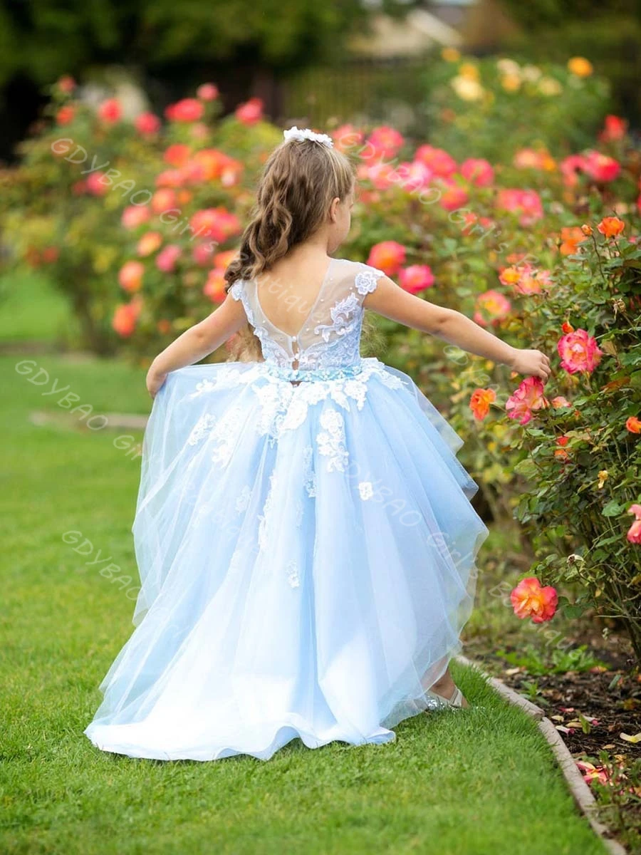 하이 로우 플라워 걸 드레스 웨딩 유아용 비즈 레이스 튤 성찬식 파티 드레스 2-14세 어린이 맞춤형 파티 볼 가운