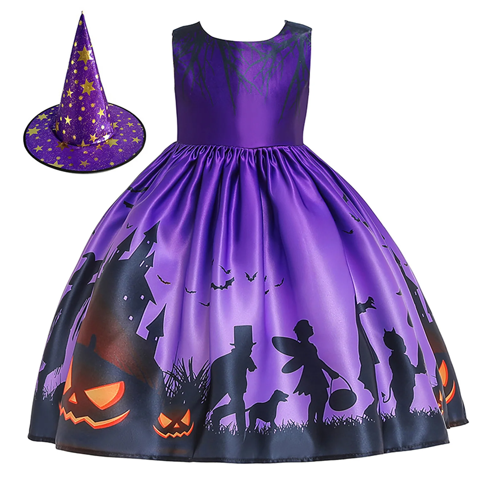 

Вечернее платье для маленьких девочек, юбка, удобное мягкое модное детское платье для выпускного вечера с принтом на Хэллоуин, простое рукава