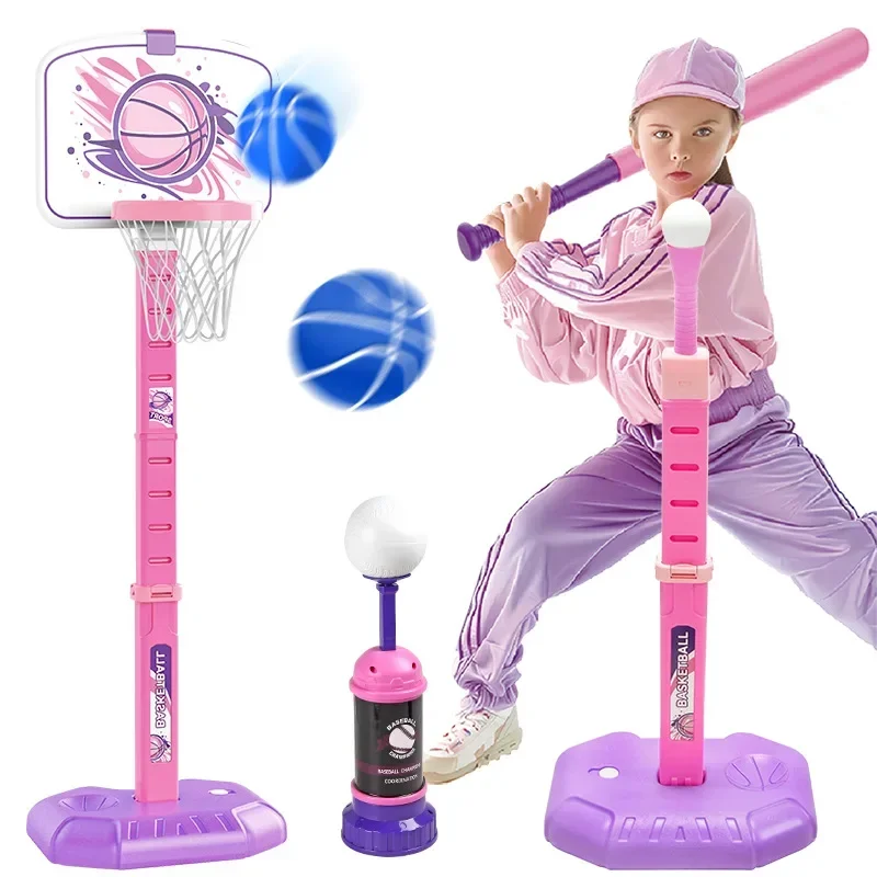 77-140Cm Toddler Adjustable Basketball Hoop Stand with Baseball Ejection Outdoor Indoor Ball Games Sport Backboard Children Toy
