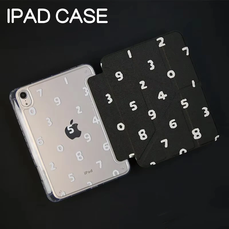 New Minimalist White Numbers Y2K Y-Fold Tablet Case For iPad Pro 13 11th M5 M4 12.9 A16 10 8 7 9th 10th Air 11 M2 M3 Mini Cover