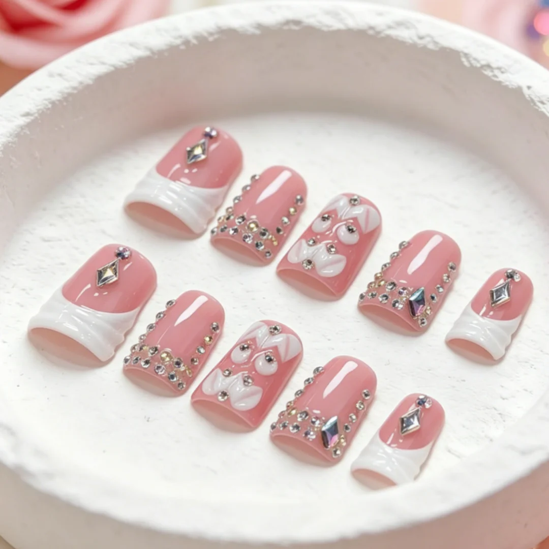10pcs high-end Princess-style girl's model, hand-painted three-dimensional petals, dazzling cluster of diamonds handmade fake