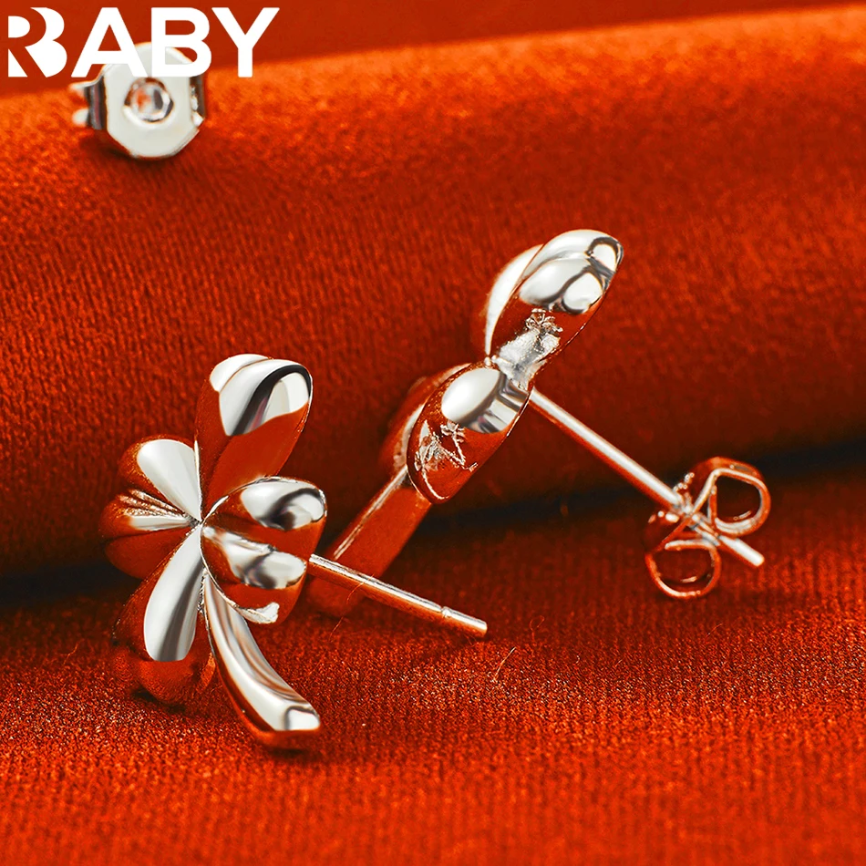 

URBABY 925 Sterling Silver Four Leaf Clover Stud Earrings For Women Fashion Classic Charm Jewelry Party Anniversary Gift Wedding