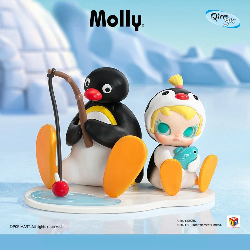 18cm New Anime Figure Baby Molly X Pingu Fishing Time Handheld Hang Card Model Doll Figurines Collection Trendy Toy Xmas Gift