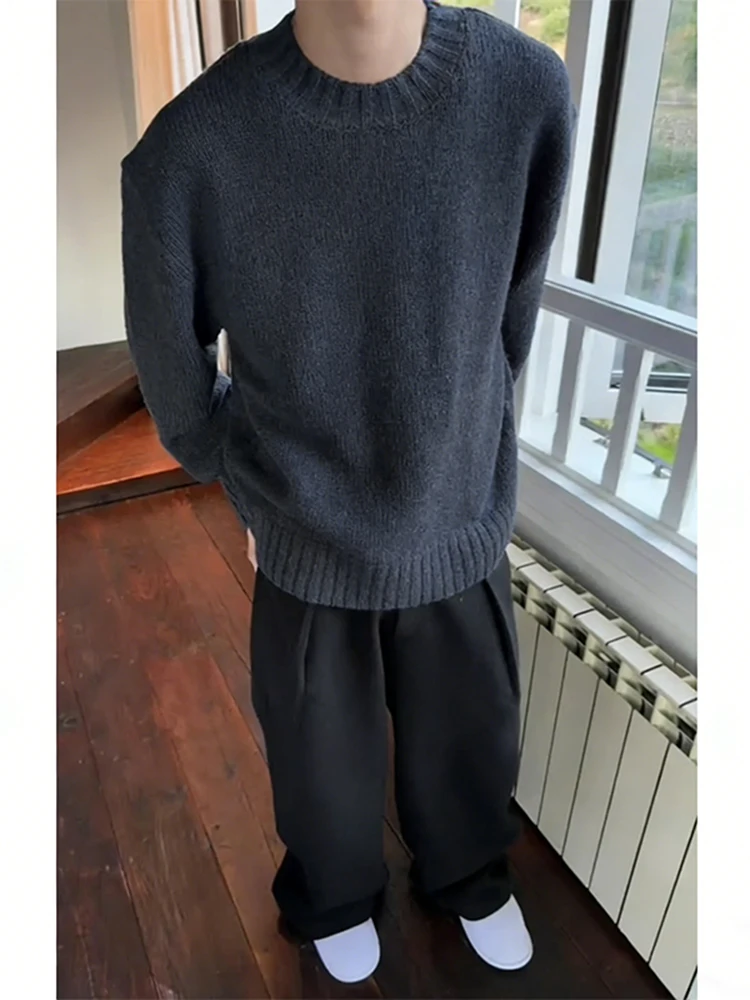 

Мужской трикотажный джемпер с круглым вырезом и начесом, утепленный, повседневный, базовый, с длинным рукавом, для осени и зимы