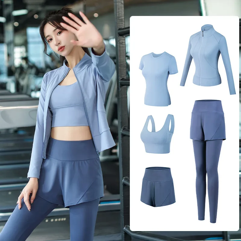 Fitness Yoga Set Women Workout Athletic Clothing Long Sleeve Shirt Gym Bras High Waist Leggings Tights-Fitting Sportswear