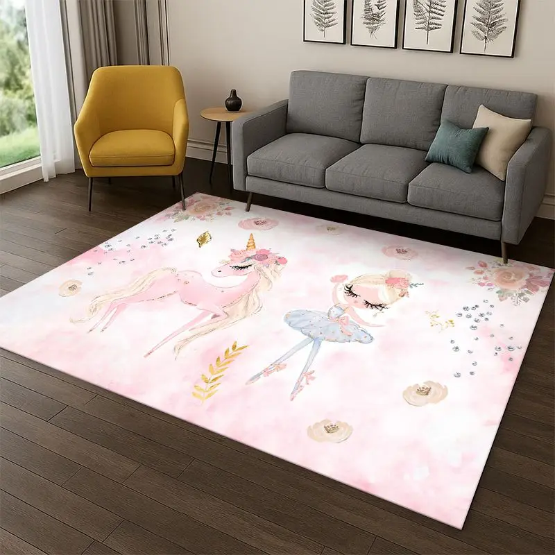 Cartoon Ballet Cute Girl Ballerina Carpet Rug for Bedroom Living Room Sofa Playroom Doormat Home Decor,Kid Area Rug Non-slip