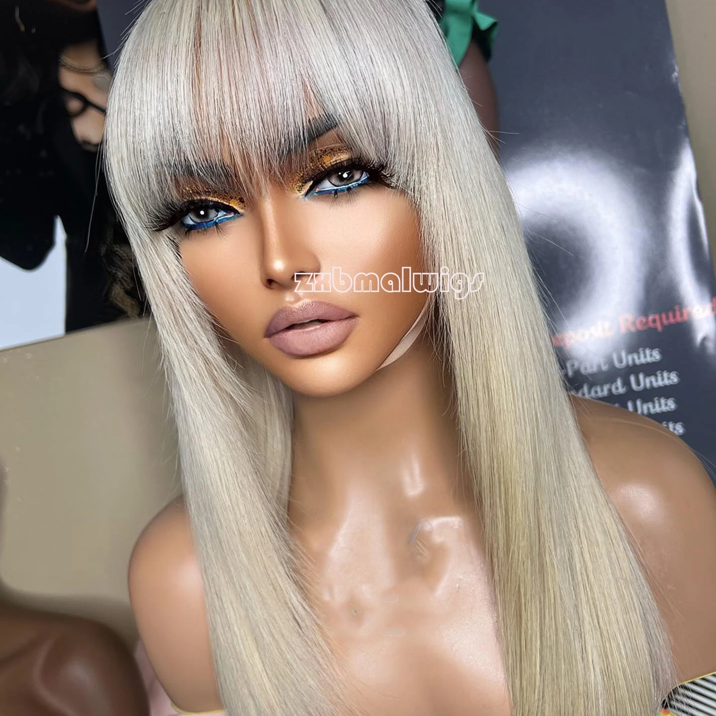 ZXBMALWIGS Synthetic 13X4 Straight Blonde Fringe Bangs Hair Lace Front Wigs for Women Glueless Cosplay Hair Heat Resistant Fiber