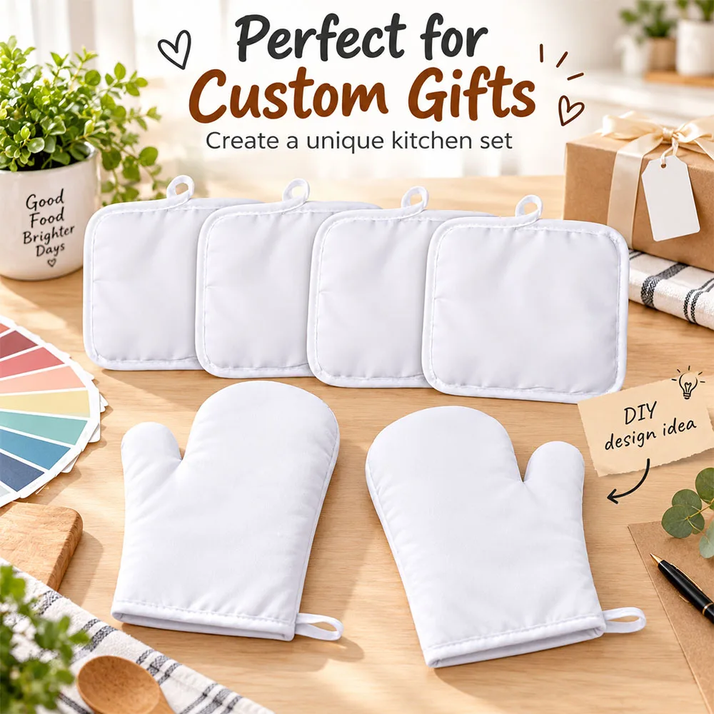 2Pcs Blank Sublimation Oven Mitts Set Heat Resistance Oven Gloves Blank Sublimation Pot Holders Kitchen Dining Room Accessories