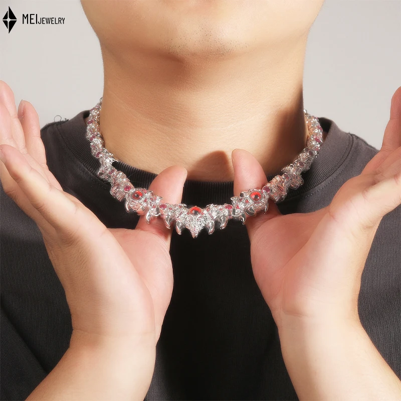 

Hip-Hop Exaggerated Spikes Parasitizing Red Eyes Pendant Thorns Inlaid Cubic Zirconia Necklace Accessories Men