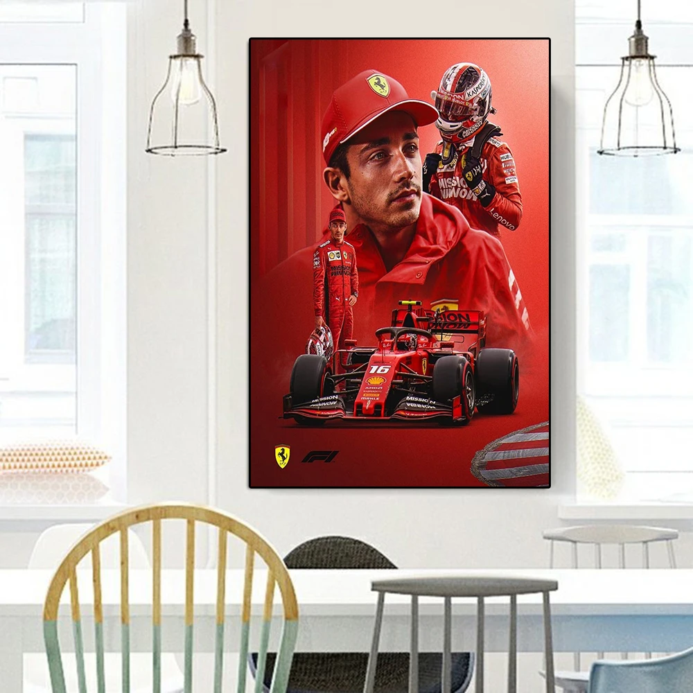 Formula Grand Prix Champion Charles Leclerc Portrait Canvas Painting Racing Graffiti Poster Race Car Wall Art murale Room Decor