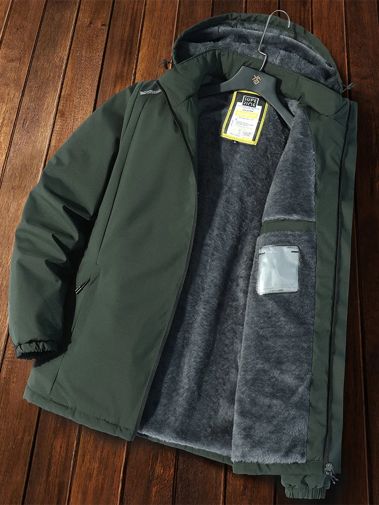 Men's Jacket Casual Outdoor Waterproof Mountaineering Camping Fishing Tooling Jacket Lining Fleece-lined Thickened Winter Coat