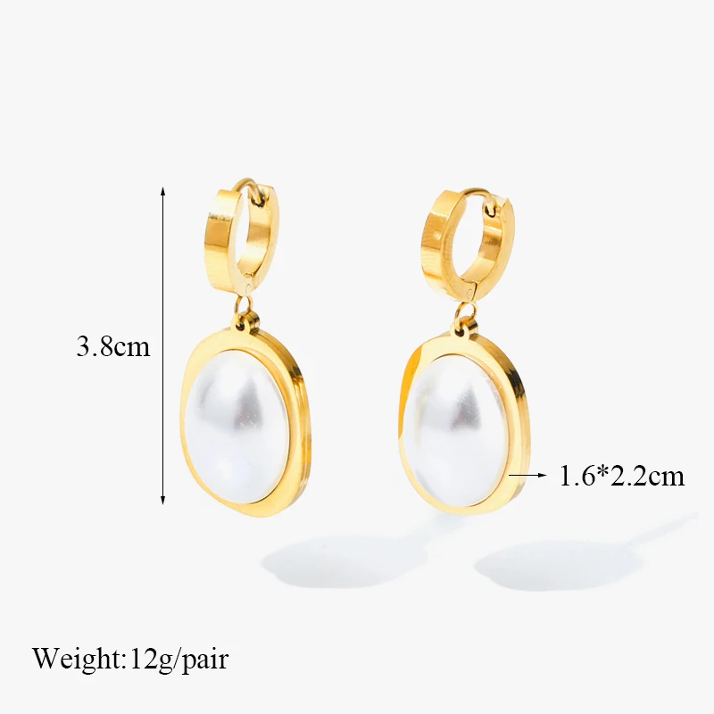 EILIECK 여성용 대형 타원형 진주 펜던트 귀걸이, 316L 스테인리스 스틸, 패션, 방수 이어 버클, 쥬얼리 선물, 파티