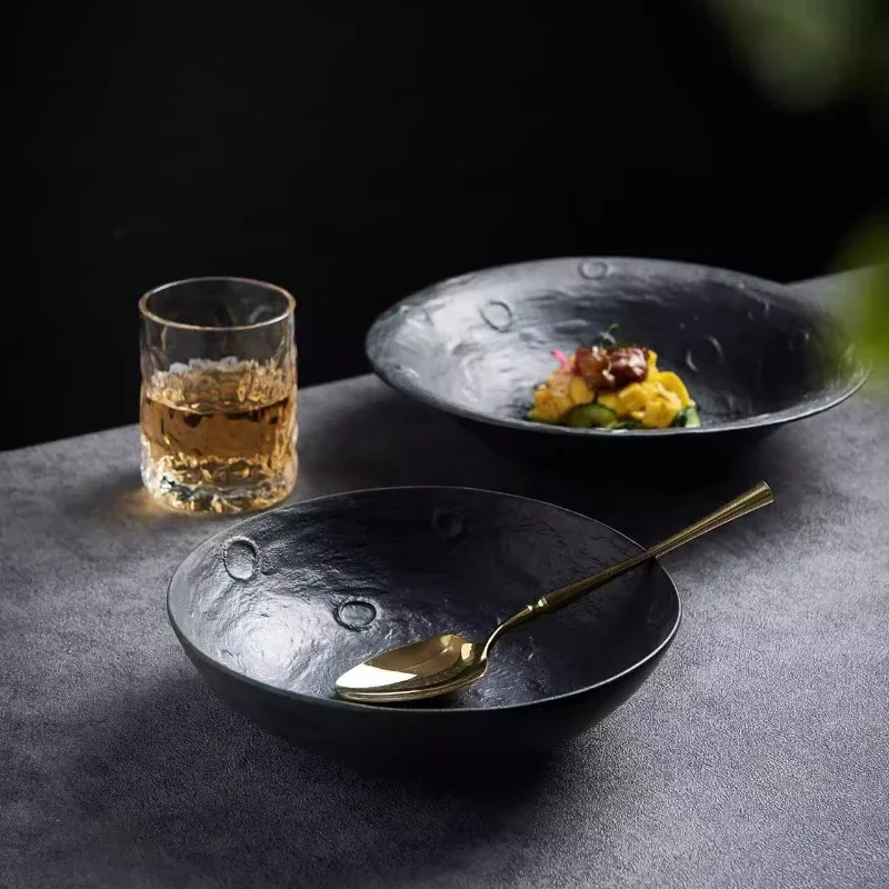 Moon Pattern Creative Unique Ceramic Household Commercial Soup Plate Japanese Salad Dessert Plate Advanced Tableware Deep Plate