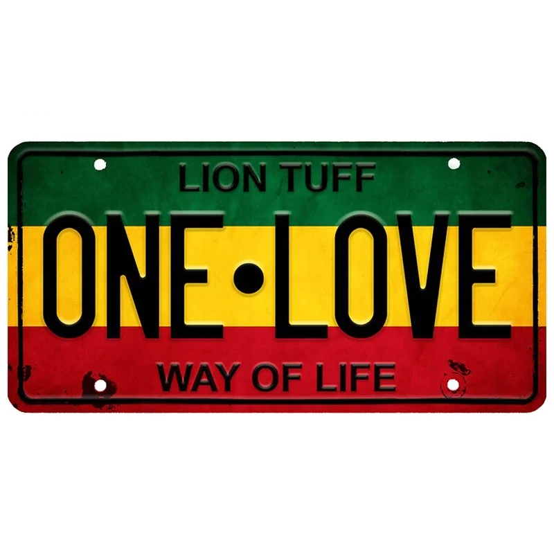 Vintage Rasta License Plate ONE LOVE PVC Car Stickers Cover Scratches Waterproof Car Window Body Decorative Stickers Accessories