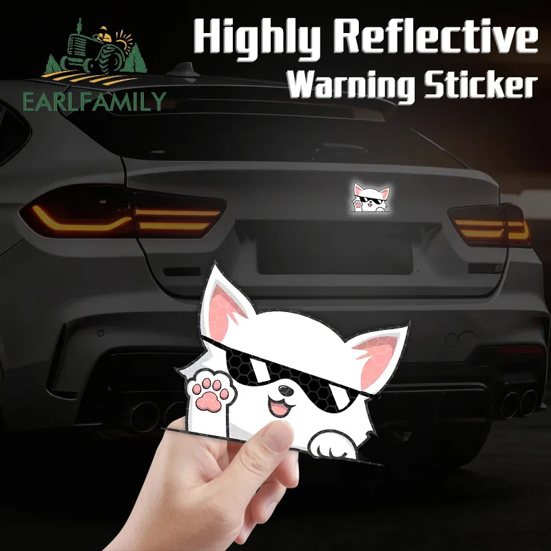 EARLFAMILY Cat Peeker Cartoon Reflektierende Autoaufkleber Motorrad Windschutzscheibe Stoßstange Kofferraum Aufkleber Kratzschutz Auto-Styling
