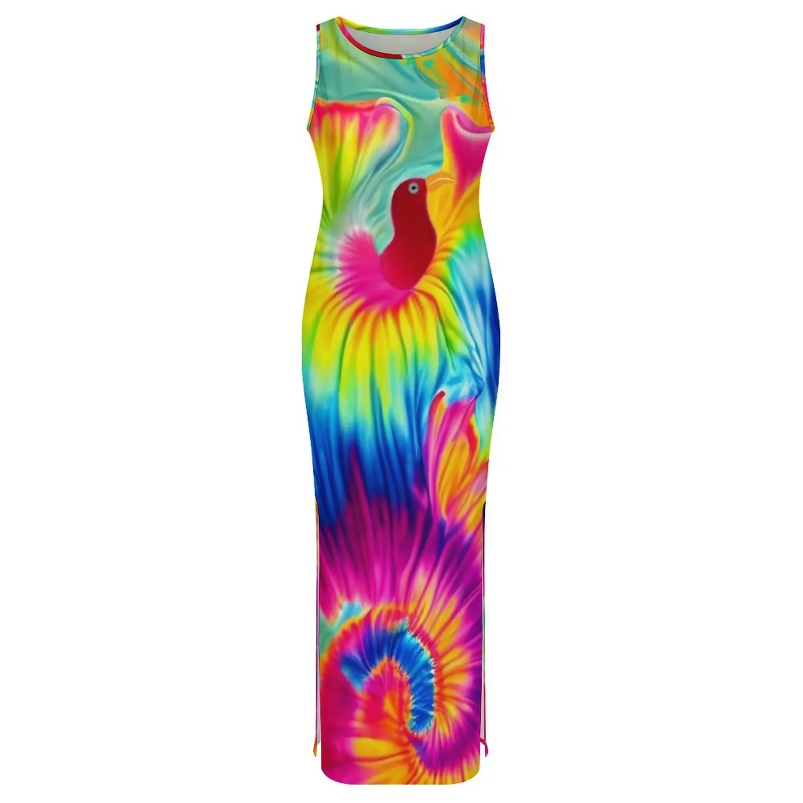 Donna Tie Dye con un abito twist Arcobaleno Street Fashion Abito aderente Vacanza senza maniche Abiti maxi eleganti Abiti oversize