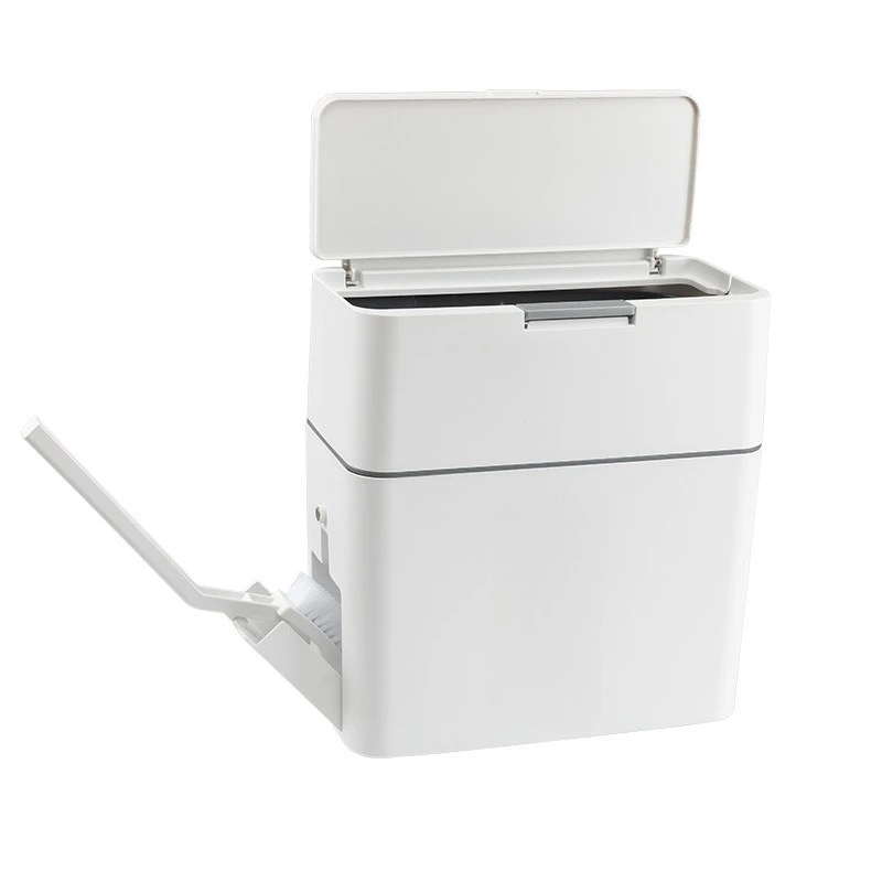Slim Bathroom Trash Can with Lid & Cleaning Brush, Auto Sealing Narrow Garbage Bin