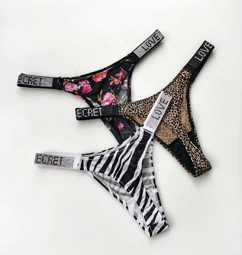 Women's Thong Womens Sexy Panties Diamond Tanga Sexy Woman Shorts Underwear Thongs Low Waist Letter Sports Pantyhose Rhinestones