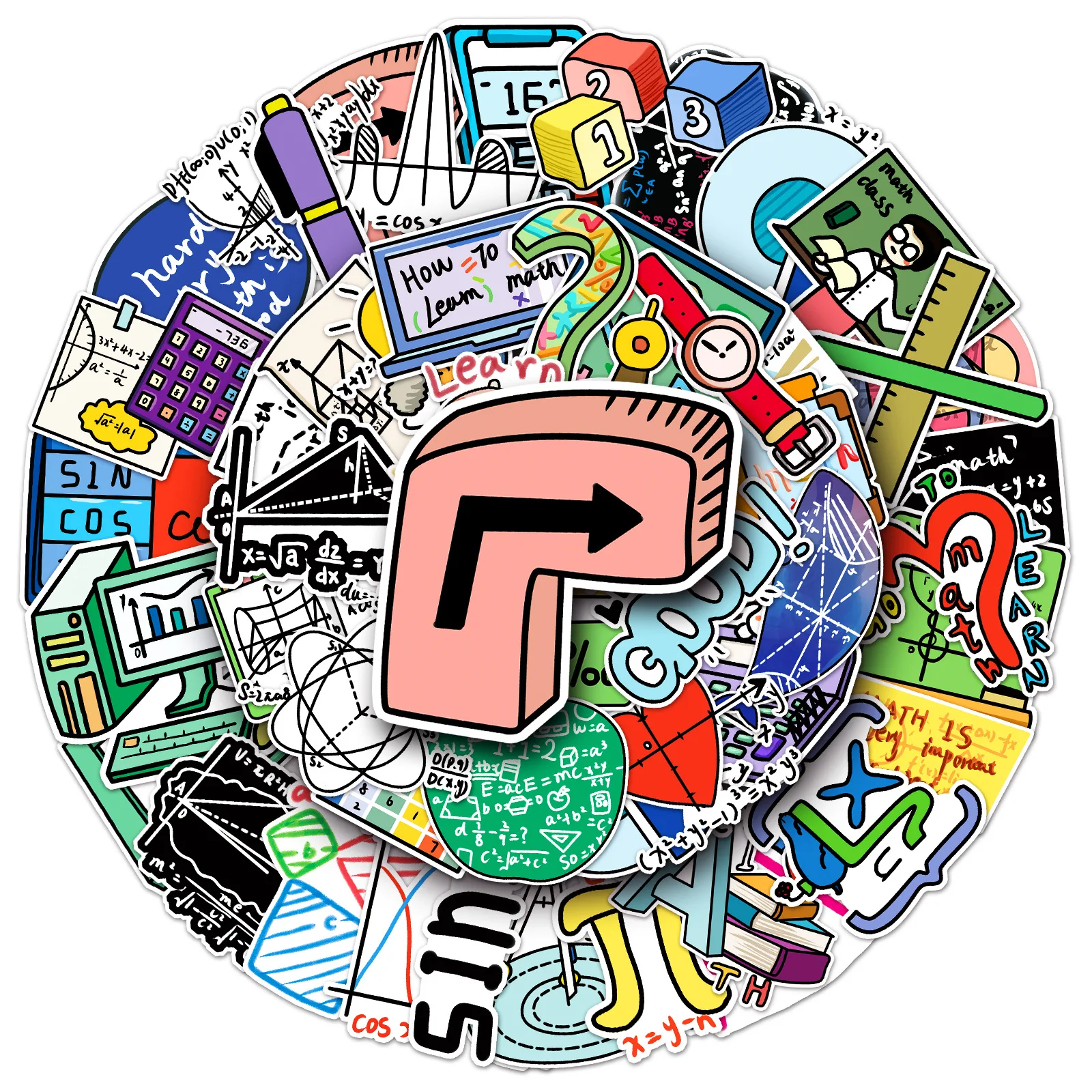 50 pçs dos desenhos animados matemática fórmula adesivo engraçado graffiti decalque à prova dwaterproof água brinquedo para notebook scrapbook mesa bagagem skate