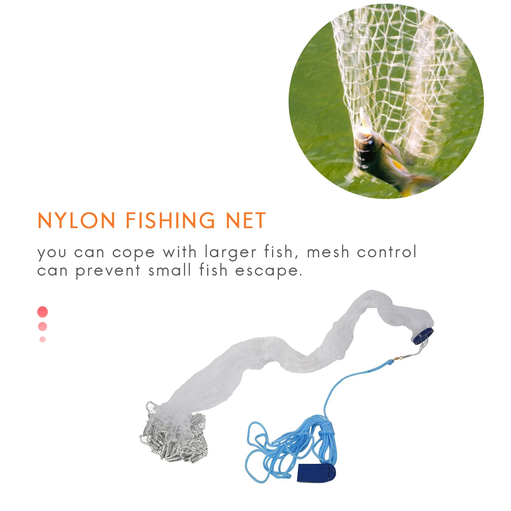 8Ft 2.4M Fishing Net Bait Easy Throw Hand Fish Shrimp Mesh Cage Cast Net 3/4 inch Strong Nylon Mesh+Sinker Tackle