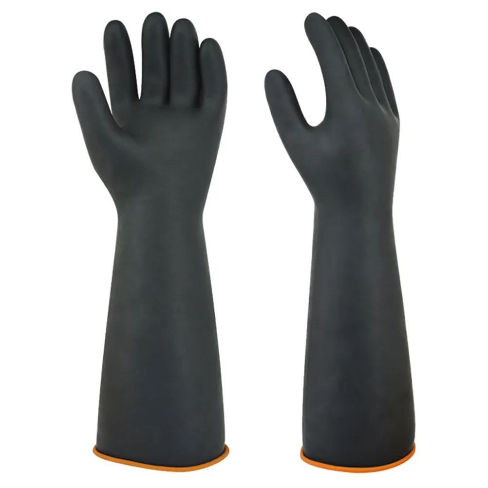 

1Pair Industrial Rubber Gloves 35Cm Black Waterproof Anti-Skid Acid Alkali Resistant Heavy Duty Cleaning Gloves for Car Washing
