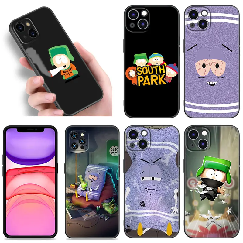 Funny S-South Park Black Silicone Phone Case For Apple iPhone 12 13 Mini 11 14 15 16 Pro Max 7 8 Plus