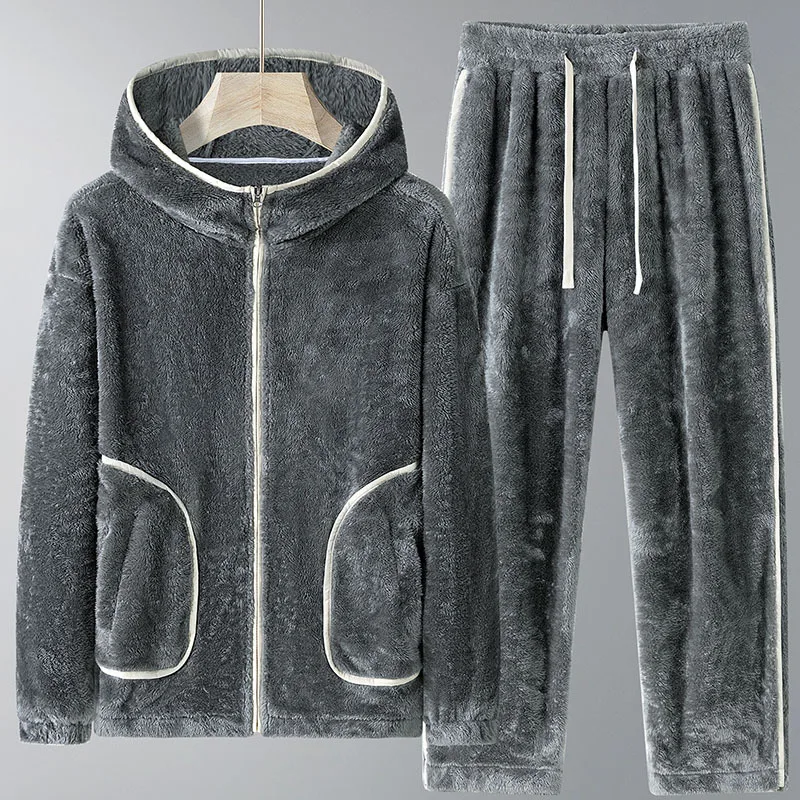 2026 Winter New Men's Hoodie Set with Thick Fleece for Wind and Cold Protection, Warm and Fashionable Casual Two Piece Set view 2